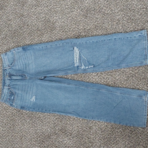 Shein Wide Straight Leg Distressed Denim Jeans Boyfriend Fit Size 4 Small - Picture 3 of 7